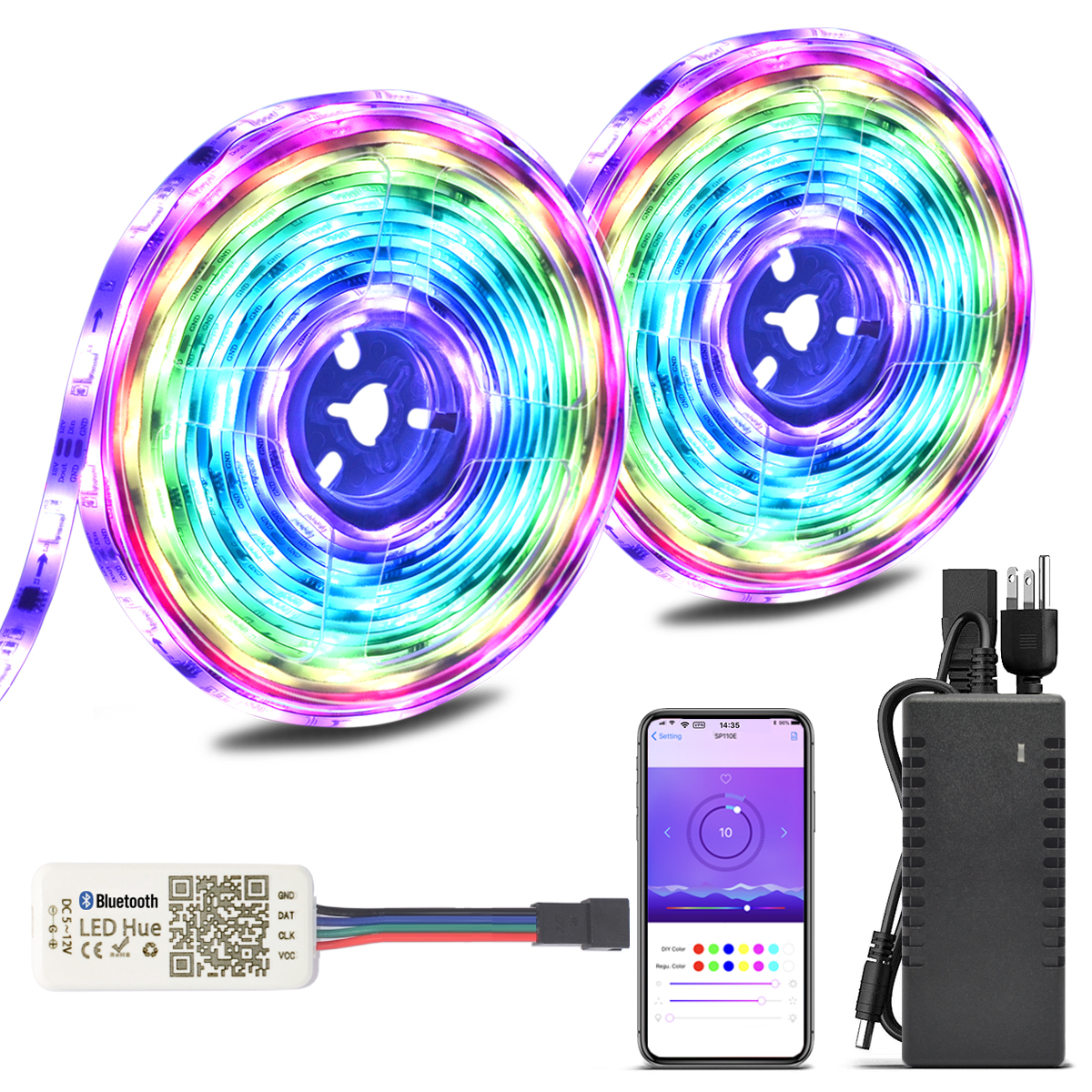 2018 New Upgraded 32.8ft/10M Waterproof Dream Color Chasing Addressable RGB Flexible LED Strip Light Kit, DC12V 300LEDs with Bluetooth SPI Controller, for Home, Party, Christmas, Car Decoration 2018 New Upgraded 32.8ft/10M Waterproof Dream Color Chasing Addressable RGB Flexible LED Strip Light Kit, DC12V 300LEDs with Bluetooth SPI Controller, for Home, Party, Christmas, Car Decoration